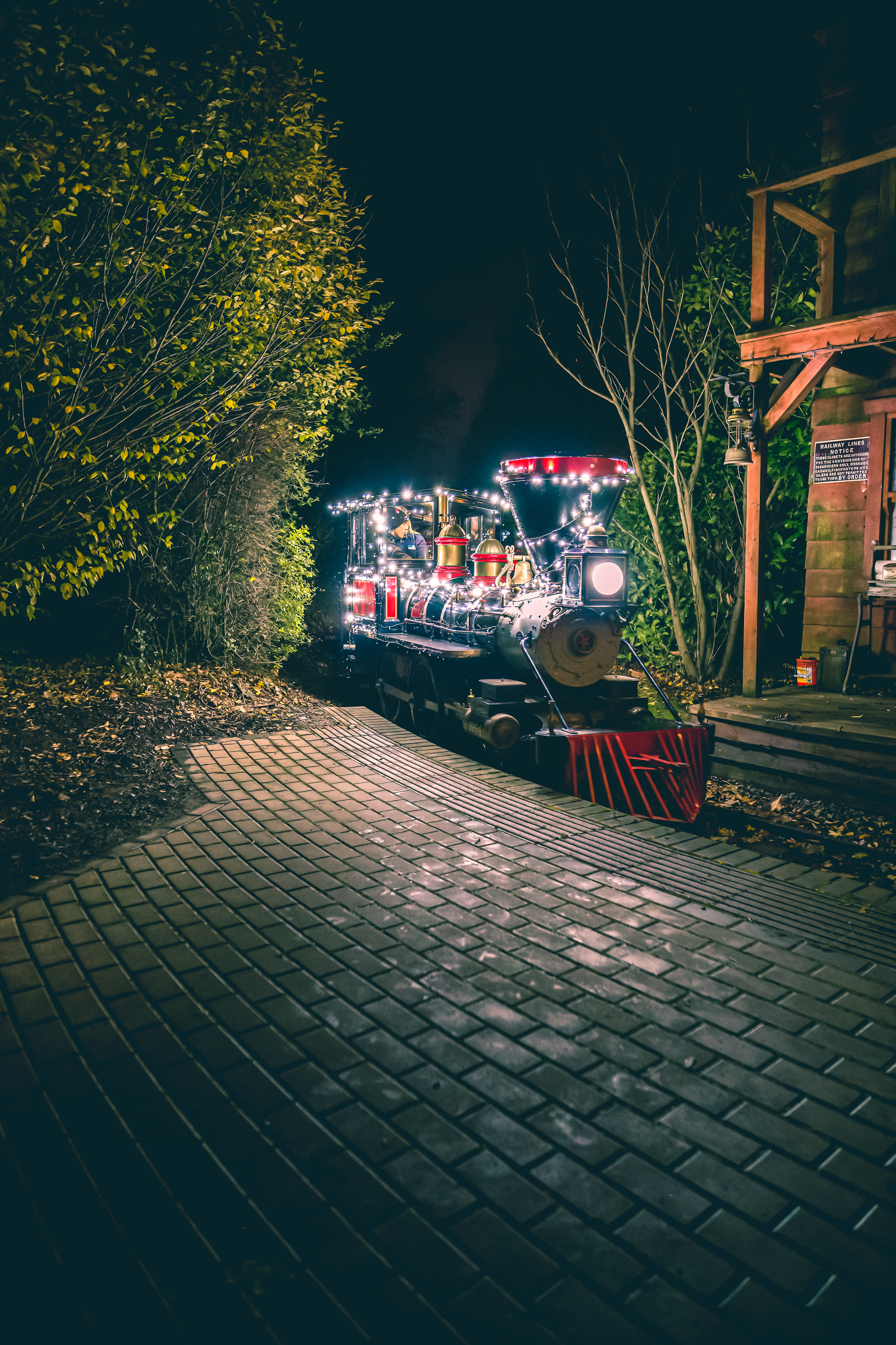 lit up train at Emerald Park