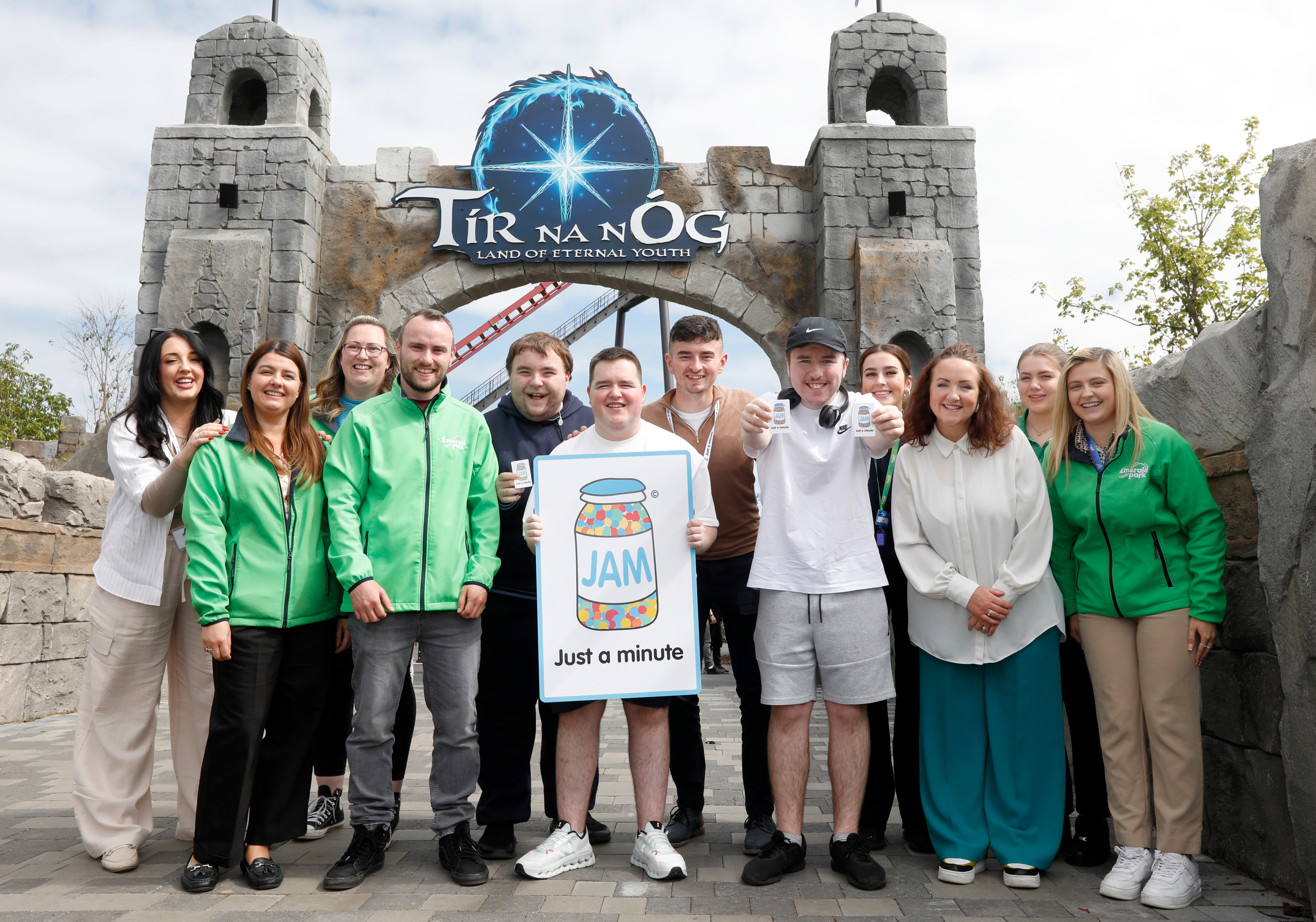 Photoshoot for charity partners JAM in front of Tír na nÓg arch