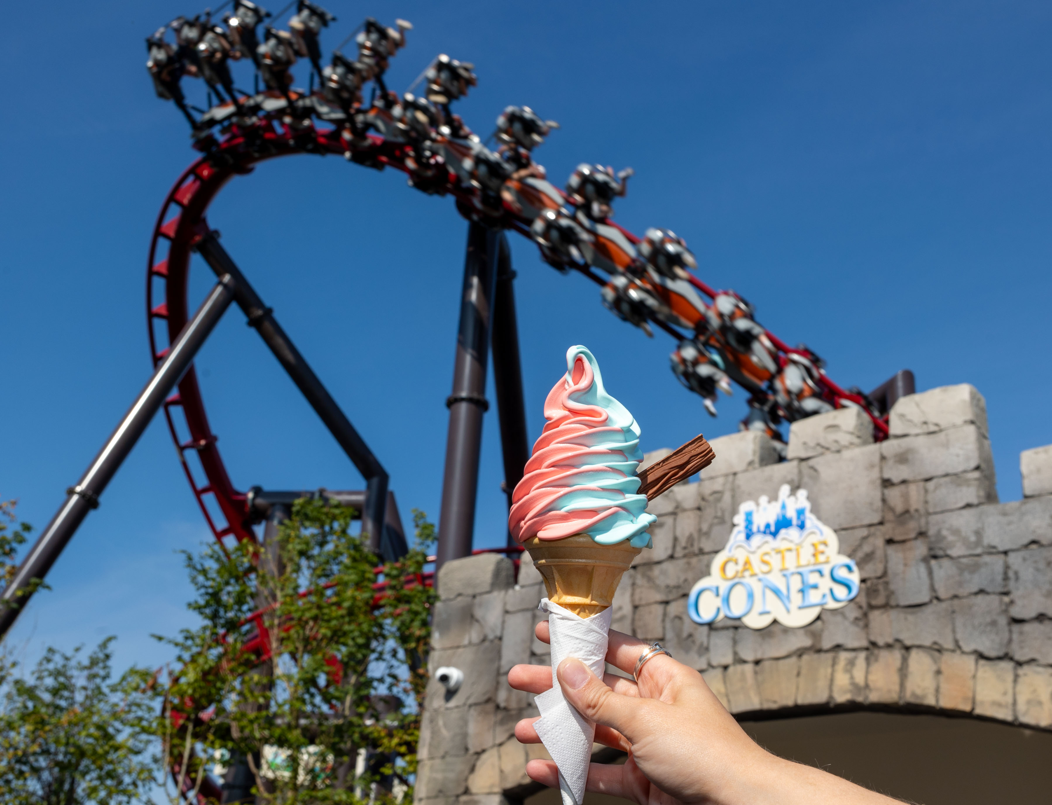 Ice cream with rollercoaster in background